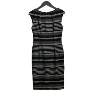 Calvin Klein Black and Gray Striped Midi Dress